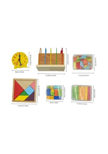 Willowhaven Ahşap Eğitici Oyuncak 6 Parça Matematik Saati Tangram Puzzle Yapı Blokları