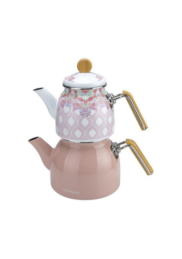 Bambum Unique - Bambu Kulplu Emaye Çaydanlık Takımı Pembe