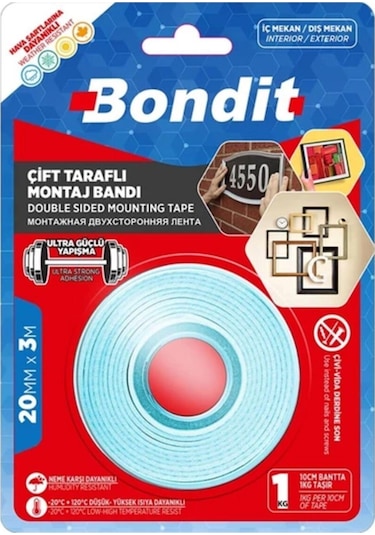 Bondit Çift Taraflı Montaj Bandı 20 Mm X 3 Metre Bnmd2030