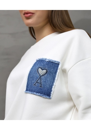 Calimera Kadın Sweatshirt 3 İplik Eşofman Takımı Oversize Beyaz