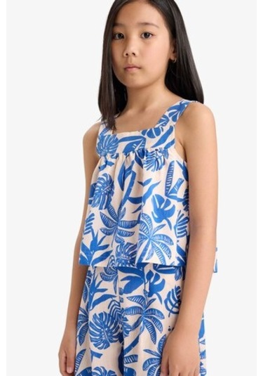 DeFacto Kız Çocuk 2'li Takım Keten Görünümlü Desenli Kolsuz Bluz Pantolon E6610A825HSER134