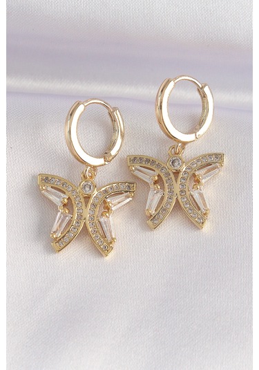 Ezoconcept Pirinç Gold Renk Zirkon Taşlı Kelebek Tasarım Küpe