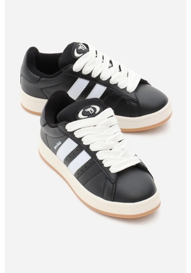 Termo Taban Yanı Şeritli Bağcıklı Kadın Siyah Beyaz Spor Ayakkabı Tbzer005 Siyah Beyaz