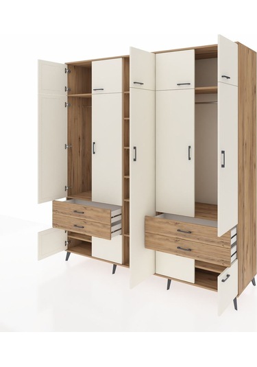 Kronos Dolap 12 Raflı 4 Çekmeceli 2 Askılı 220x59x243 Çam-aytaşı/çam Aytası/atlas Çam