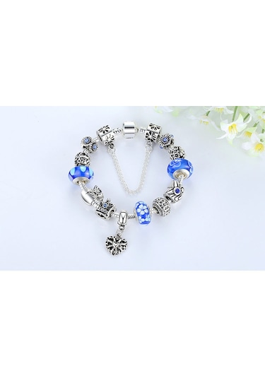 Yeni Moda Charm Bilelik Mavi Queen Charmlı+ Sevgililer Günü