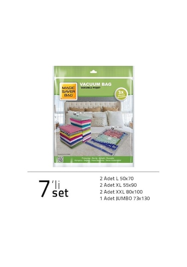 Magic Saver Bag 7'Li Vakumlu Poşet Seti 2 L+2 Xl+ 2 Xxl+1Jumbo