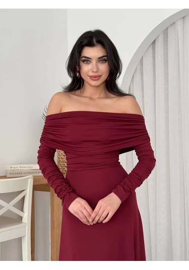 Uras Straplez Elbise Bordo