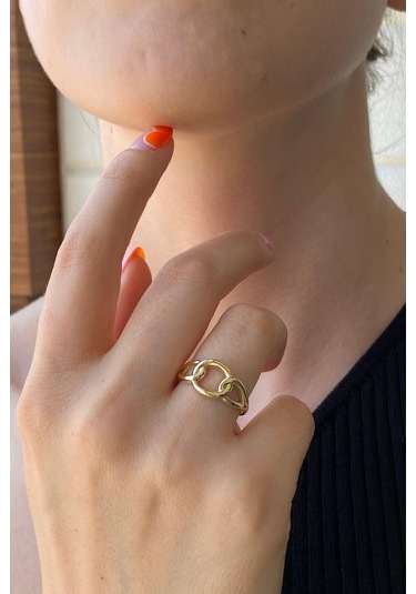 Zümrüt Sarraf 14 Ayar Yeşil Altın Kadın Zincir Detay Yüzük 553891741