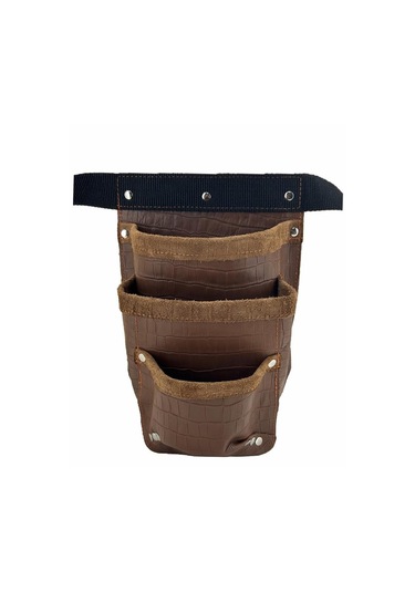 Hakiki Deri Kroko Cepli Tekniker Çivi Önlüğü Bel Çantası Taba