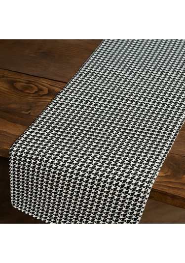 Kazayağı Desenli Duck Kumaş Masa Runner 40 140 Cm Siyah Beyaz Modern Dekoratif Runner Siyah