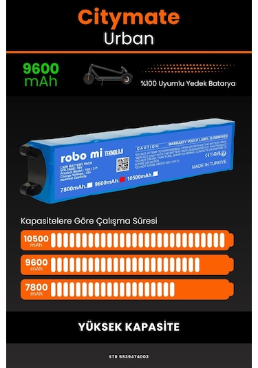 Citymate Urban / 36v 9600mAh Elektrikli Scooter Bataryası