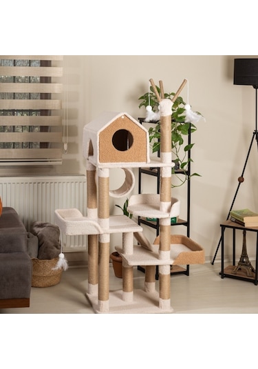 Raikou Premium Kedi Ağacı Yumuşak Peluş Dayanıklı Çok Katlı Tasarım