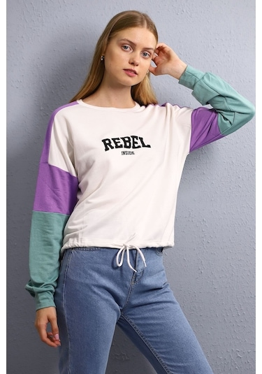 Gabria Kadın Kapşonlu Desenli Sweat Beyaz (505623968)