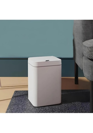 Sensörlü Otomatik Plastik Çöp Kovası 12 Litre + Deterjan Hazneli Silikon Klozet Fırçası Beyaz