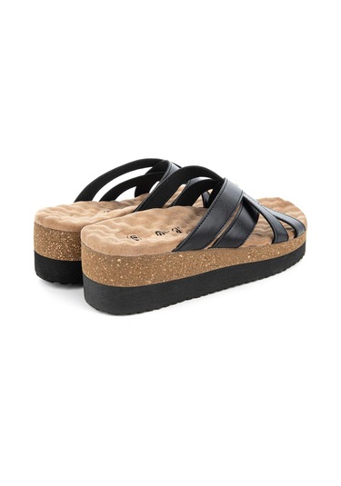 Muya Sorriso Anatomik Taban Topuk Dikeni Kadın Terlik Siyah - Bej