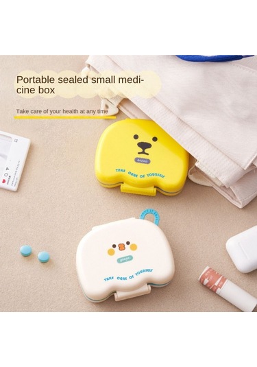 Mini 7 Izgara Karikatür Hap Saklama Kutusu Dağıtım Haftalık Hap Düzenleyici Kutusu Toz Geçirmez Plastik İlaç Kutusu Seyahat Sarı,