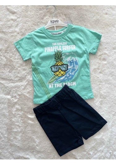 Gözlüklü Ananas Şortlu İkili Takım Yeşil
