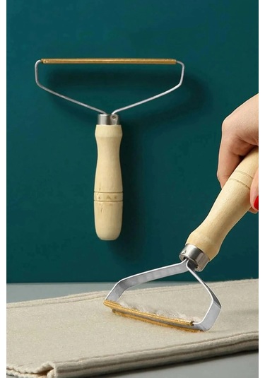 Ahşap Saplı Metal Kazak - Elbise - Halı Tüyü Temizleme Çift Taraflı Tüy Tiftik Toparlayıcı Renkli