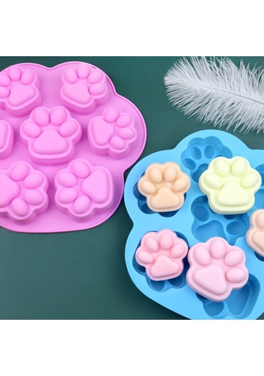 7 Hücre Küçük Ve Büyük Kedi Pençe Silikon Kek Kalıp Karikatür Diy El Yapımı Esansiyel Yağ Sabunu Kalıpları Pembe Mavi