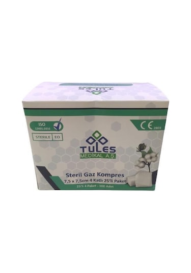 Tules Medikal Steril Kompres Gazlı Bez Spanç 7.5 x 7.5 CM 500 Adet