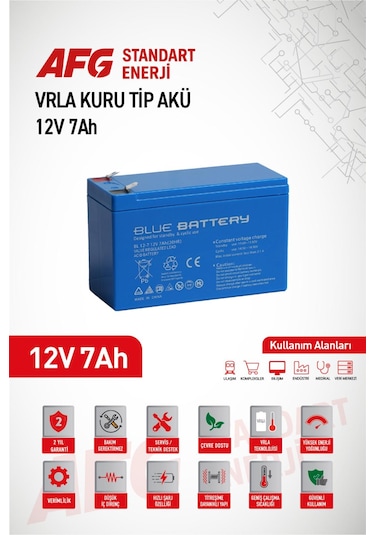 10 Adet 12 Volt 7 Amper Kuru Tip Akü 12 V 7 Ah Bl Mavi