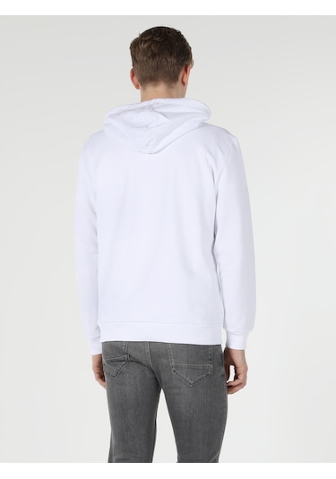 Colins Regular Fit Kapüşonlu Baskılı Beyaz Erkek Sweatshirt Cl1057312 Beyaz