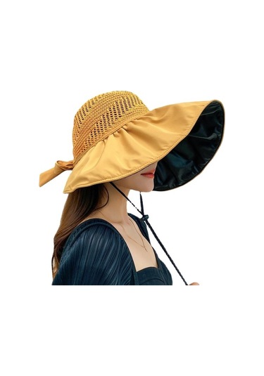 Kadınlar İçin Şık Plaj Şapkası, Güneşten Koruyucu Geniş Kenarlı Balıkçı Şapkası, Yazlık Bisiklet Ve Deniz Kenarı Kullanımı İçin Uv Koruma Sağlayan Moda Şapka Sarı