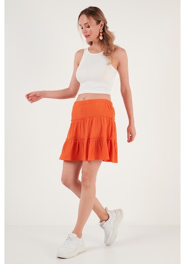 Lela Beli Lastikli Mini Bayan Şort Etek 5865038 Oranj