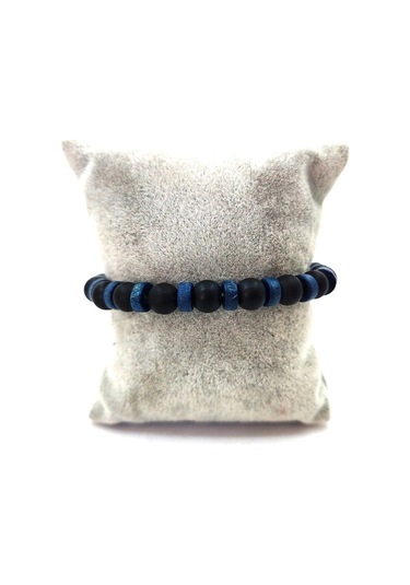 Esnek Misinalı Doğal Ahşap Cam Bileklik Mavi