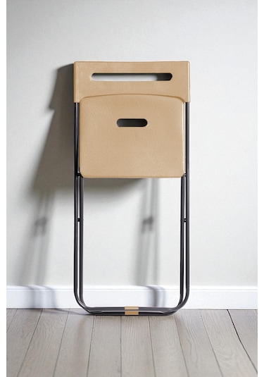 İronika Safran Katlanabilir Metal Gövdeli Sandalye Katlanır Mutfak Bahçe Kamp Sandalyesi Krem 1 Adet Krem