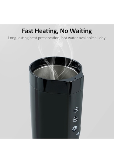 12v/24v Araba Isıtma Kupası, 400ml Paslanmaz Çelik Isıtmalı Seyahat Kupası Araba Akıllı Sıcaklık Kontrolü Elektrikli Su Isıtıcısı Kahve Çay