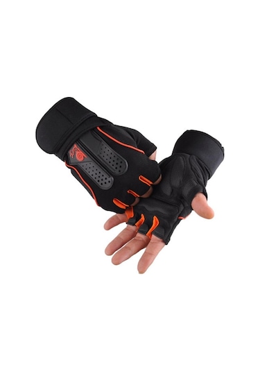 Happychildhood Profesyonel Yarım Parmak Spor Eldiveni Siyah - Kırmızı - Gri