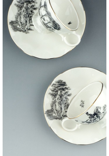 Royal Siyah Altın Yaldızlı 2 Kişilik Kahve Fincan Takımı Beyaz