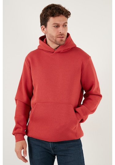 Buratti Regular Fit Kapüşonlu Kanguru Cepli Içi Tüylü Yumuşak Şardonlu Erkek Sweat 5905281 Bayrak Kırmızı