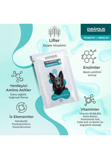 Pawgus Veteriner Serisi Köpekler Için Probiyotik Prebiyotik Sindirim Sistemi Düzenleyici 30 x 2 G