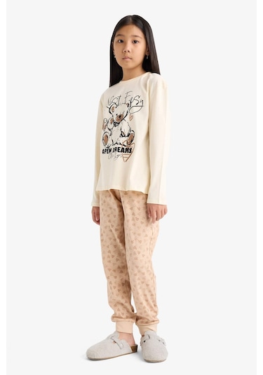 Defacto Kız Çocuk Regular Fit 2li Pijama Takımı Baskılı Uzun Kollu Üst Desenli Uzun Alt F6216a825wner103 Ekru