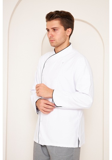 Aşçı Beyaz Ceket Beyaz Siyah Detaylı