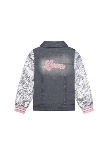 Kız Çocuk Kolları Pul Payetli Nakışlı Denim Ceket Mnt25k236 Gri