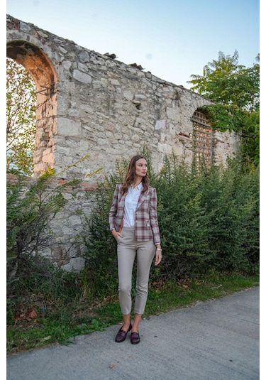 Kadın Dar Paça Kumaş Pantolon Frn61070 Bej