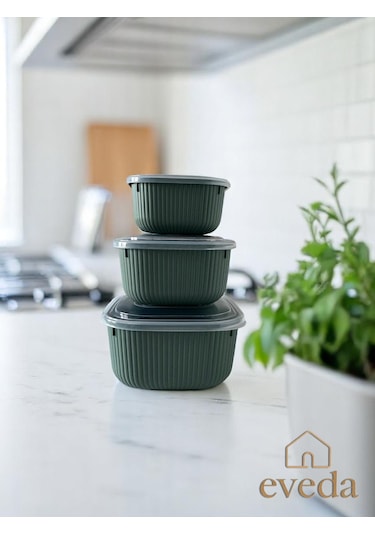 Eveda Snaplid Line Kare Üçlü Set Yeşil