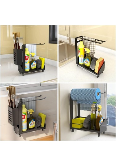 Paslanmaz Çelik Mutfak Düzenleyici - Süngerlik, Havlu Askılı Lavabo Depolama, Çıkarılabilir Mutfak Aksesuarları Diğer