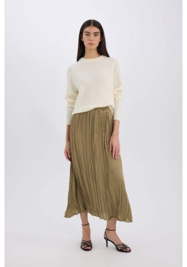 DeFacto A Kesim Yüksek Bel Saten Midi Etek E3348AX24WNGN320 Yeşil