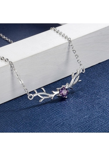 Novahub Mor Boynuz Kolye Kadın Vermikülit Yaka Zinciri Kadın Takı - 45 Cm Mor
