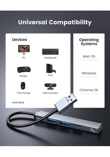 Orico 3 Portlu USB 3.0 Çoklayıcı TF Micro SD Kart Okuyucu Hub Alüminyum