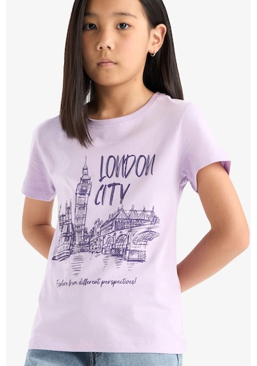 Defacto Kız Çocuk Bisiklet Yaka Baskılı Kısa Kollu Tişört E0349a825smpr143 Mor Defacto Kız Çocuk Bisiklet Yaka Baskılı Kısa Kollu Tişört E0349a825smpr143 Mor