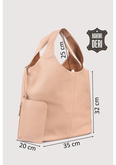 Hakiki Deri Kadın Omuz Çantası Pudra Smr9199 Pudra