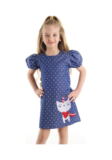 Denokids Kedicorn Kız Elbise Lacivert
