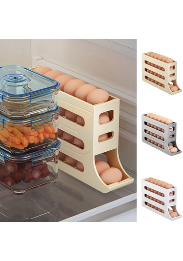 Gajeena Buzdolabı İçin 4 Katlı Yumurta Dispenseri - 30 Yumurta Kapasiteli, Kaymaz Tabanlı Gri