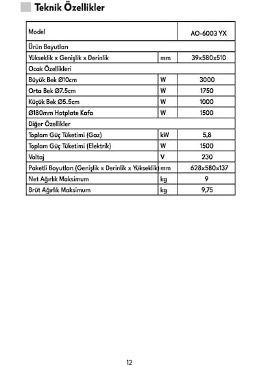 Vestel AO-6003 YX Ankastre Ocak