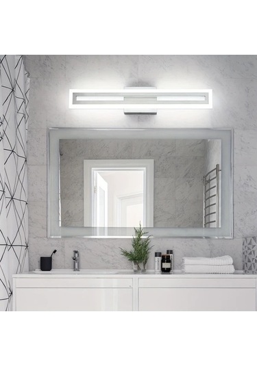 Fastbuy Beyaz 24'' Led Ayna, Fırçalanmış Nikel Montaj, 6000k Duvar Montaj Banyo Lavabo Işıklı Beyaz